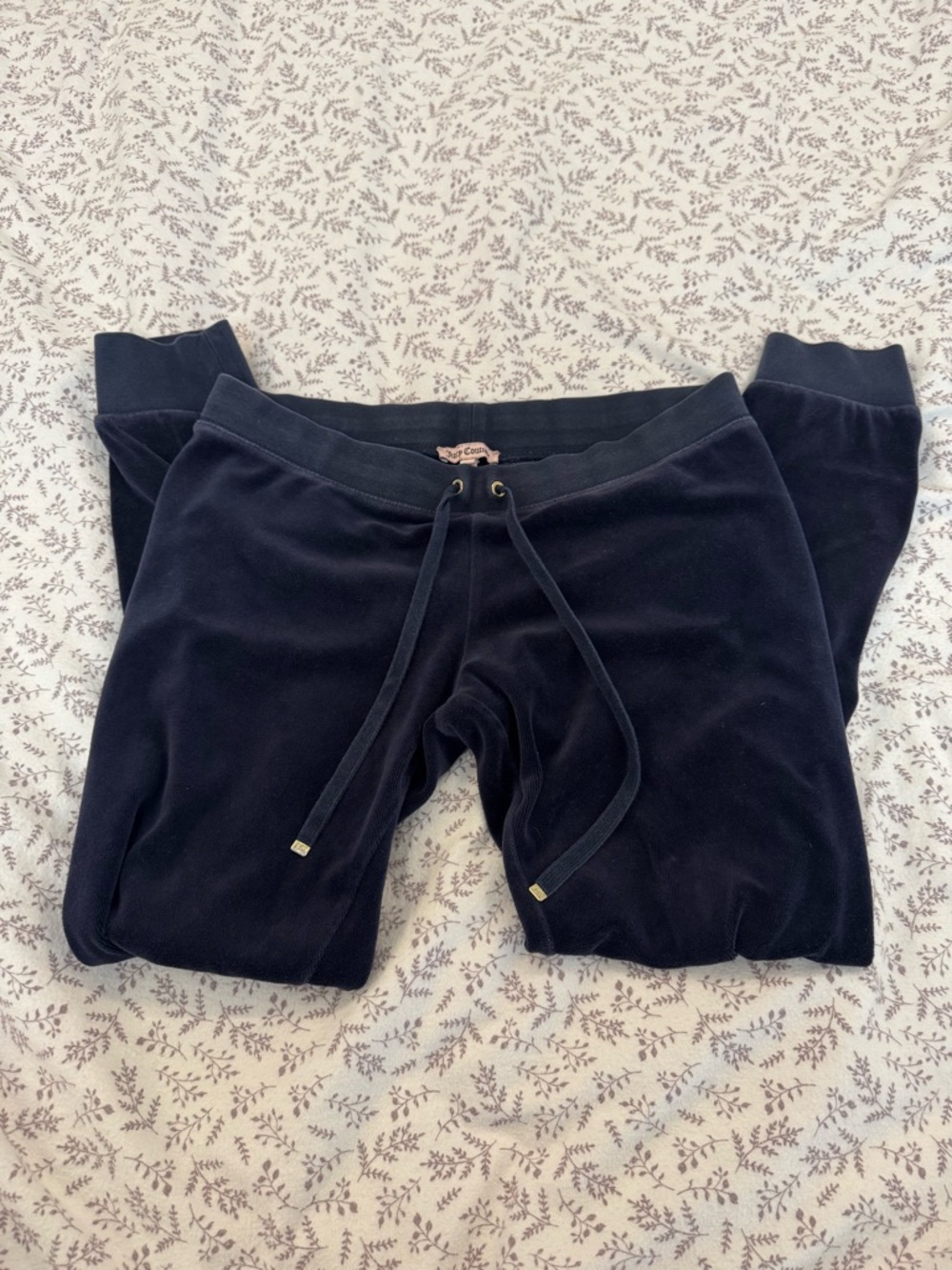 Juicy Couture Y2K Velour Low-Rise Cuffed Sweatpants Navy Blue - Size Small
